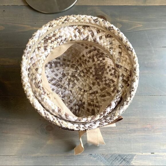 Vintage Cream & Brown Straw Cloche Hat